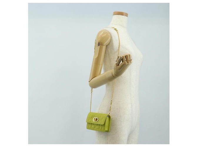 Christian Dior Cannage Miss Caro Chain Pouch in pelle di agnello verde e oro Auth 185907SM - vista 25