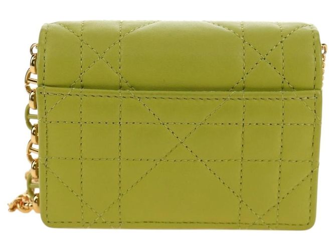 Christian Dior Cannage Miss Caro Chain Pouch in pelle di agnello verde e oro Auth 185907SM - vista 3