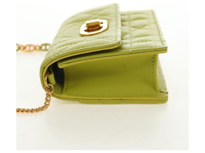 Christian Dior Cannage Miss Caro Chain Pouch in pelle di agnello verde e oro Auth 185907SM - vista 4