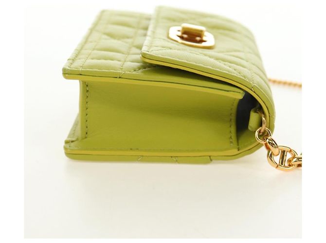 Christian Dior Cannage Miss Caro Chain Pouch in pelle di agnello verde e oro Auth 185907SM - vista 5