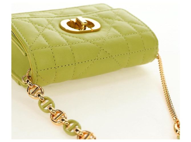 Christian Dior Cannage Miss Caro Chain Pouch in pelle di agnello verde e oro Auth 185907SM - vista 6
