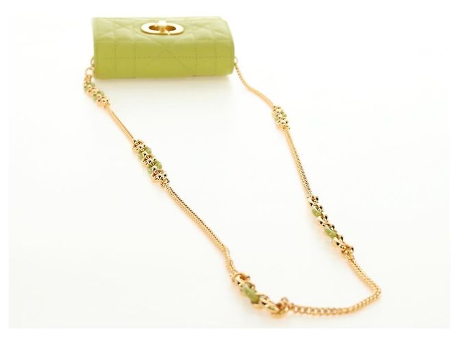 Christian Dior Cannage Miss Caro Chain Pouch in pelle di agnello verde e oro Auth 185907SM - vista 7