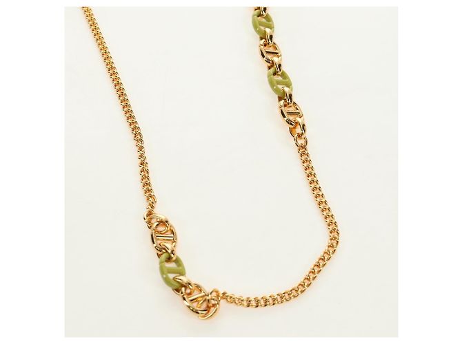 Christian Dior Cannage Miss Caro Chain Pouch in pelle di agnello verde e oro Auth 185907SM - vista 8