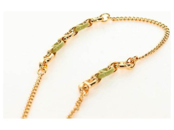 Christian Dior Cannage Miss Caro Chain Pouch in pelle di agnello verde e oro Auth 185907SM - vista 9