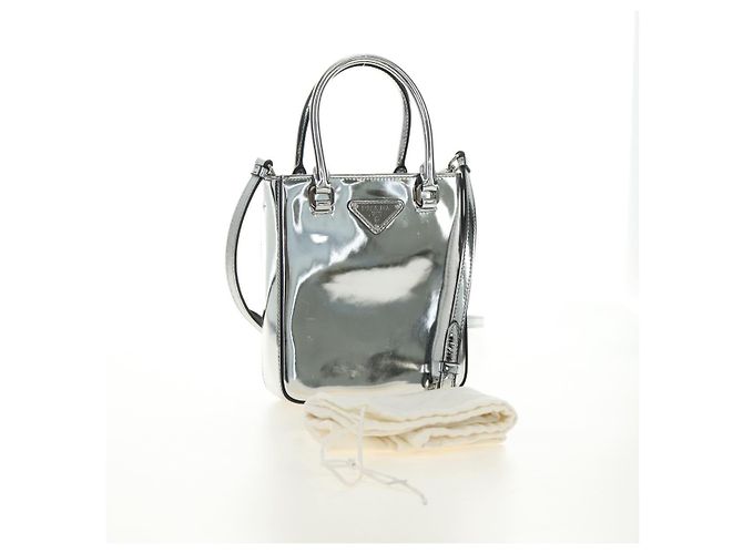 Borsa PRADA in pelle vernice 2way Argento Autentica 185901M - vista 12