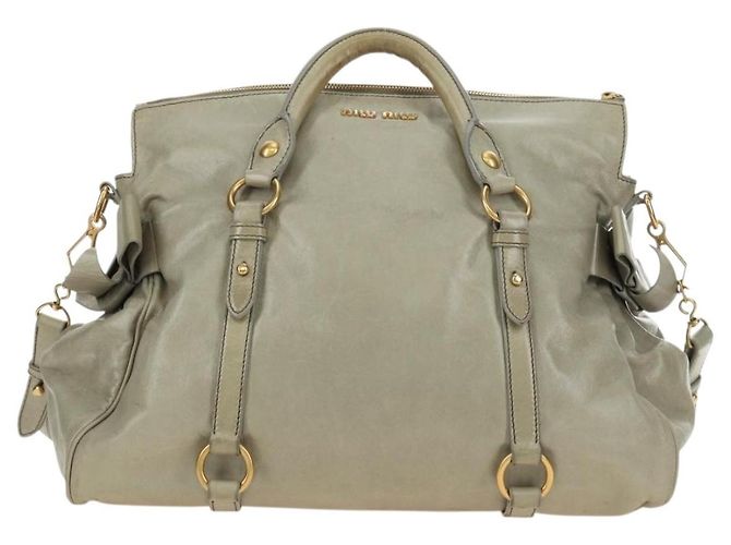 Borsa a mano Miu Miu Side Ribbon in pelle 2way Grigio Oro Auth am11892V Marrone D'oro - vista 13