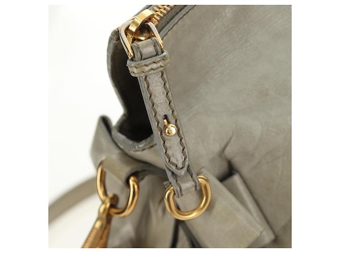 Borsa a mano Miu Miu Side Ribbon in pelle 2way Grigio Oro Auth am11892V Marrone D'oro - vista 20