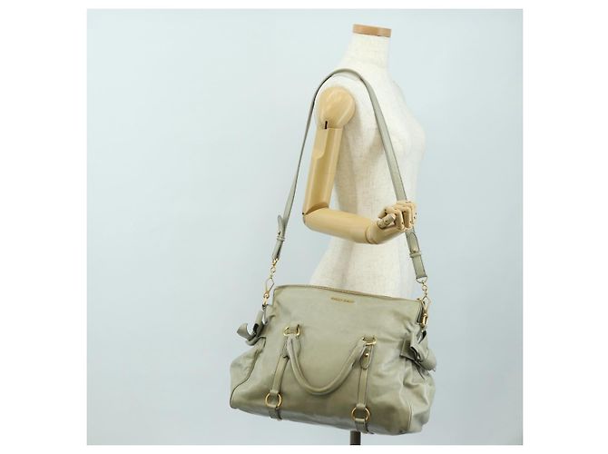 Borsa a mano Miu Miu Side Ribbon in pelle 2way Grigio Oro Auth am11892V Marrone D'oro - vista 26