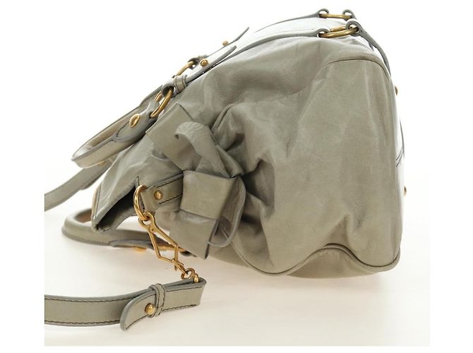 Borsa a mano Miu Miu Side Ribbon in pelle 2way Grigio Oro Auth am11892V Marrone D'oro - vista 3