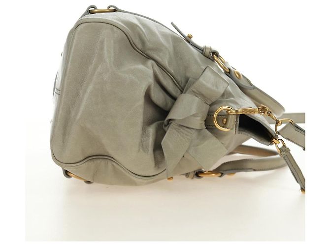 Borsa a mano Miu Miu Side Ribbon in pelle 2way Grigio Oro Auth am11892V Marrone D'oro - vista 4