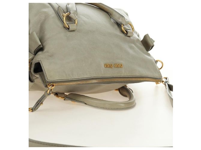 Borsa a mano Miu Miu Side Ribbon in pelle 2way Grigio Oro Auth am11892V Marrone D'oro - vista 6