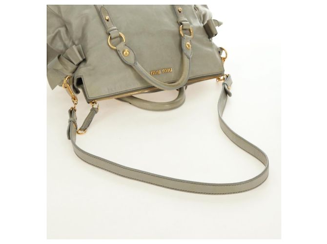 Borsa a mano Miu Miu Side Ribbon in pelle 2way Grigio Oro Auth am11892V Marrone D'oro - vista 9