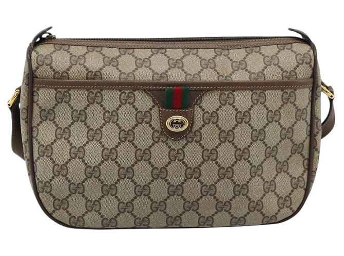 Borsa GUCCI GG Supreme Web Sherry Line in PVC Beige Oro 89 02 077 Auth 185911 D'oro - vista 2