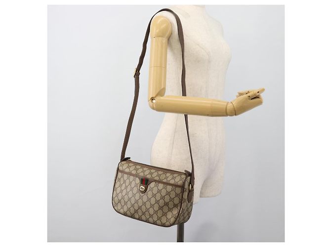 Borsa GUCCI GG Supreme Web Sherry Line in PVC Beige Oro 89 02 077 Auth 185911 D'oro - vista 24