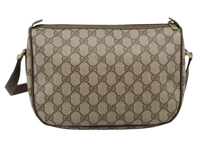 Borsa GUCCI GG Supreme Web Sherry Line in PVC Beige Oro 89 02 077 Auth 185911 D'oro - vista 3