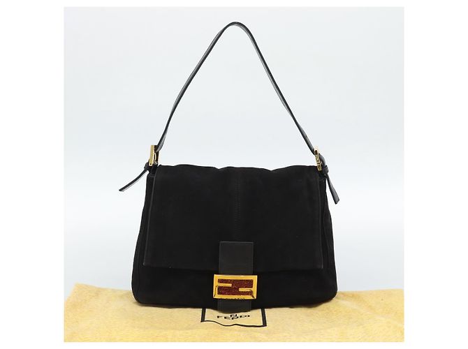 FENDI Mamma Baguette Schultertasche aus Wildleder Schwarz Gold Authentisch 187561SAM - Ansicht 12
