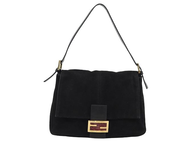 FENDI Mamma Baguette Schultertasche aus Wildleder Schwarz Gold Authentisch 187561SAM - Ansicht 13