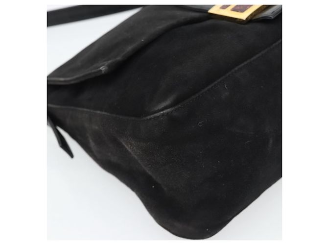 FENDI Mamma Baguette Schultertasche aus Wildleder Schwarz Gold Authentisch 187561SAM - Ansicht 14