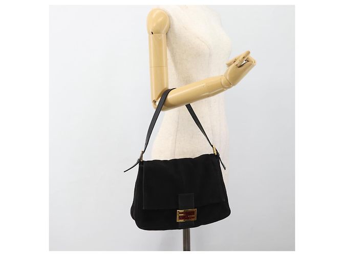 FENDI Mamma Baguette Schultertasche aus Wildleder Schwarz Gold Authentisch 187561SAM - Ansicht 23