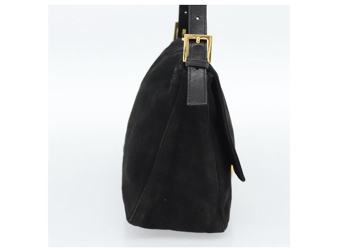 FENDI Mamma Baguette Schultertasche aus Wildleder Schwarz Gold Authentisch 187561SAM - Ansicht 3