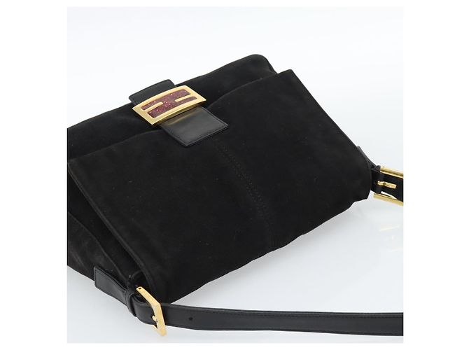 FENDI Mamma Baguette Schultertasche aus Wildleder Schwarz Gold Authentisch 187561SAM - Ansicht 6