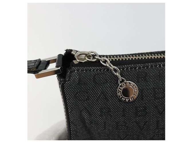 Bulgari Borsa a Spalla BVLGARI Tela Nero Argento Auth 187359 - vista 10