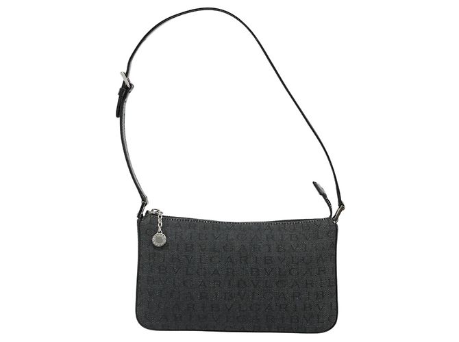 Bulgari Borsa a Spalla BVLGARI Tela Nero Argento Auth 187359 - vista 13
