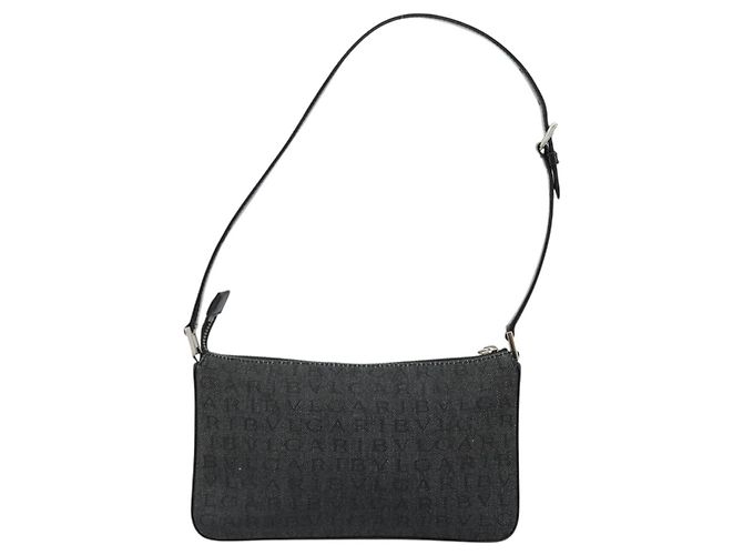 Bulgari Borsa a Spalla BVLGARI Tela Nero Argento Auth 187359 - vista 2