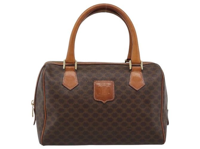 Céline Borsa CELINE Macadam Canvas PVC Pelle Marrone Oro Auth 187766A D'oro - vista 2