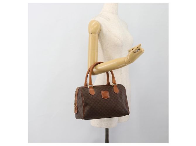 Céline Borsa CELINE Macadam Canvas PVC Pelle Marrone Oro Auth 187766A D'oro - vista 21