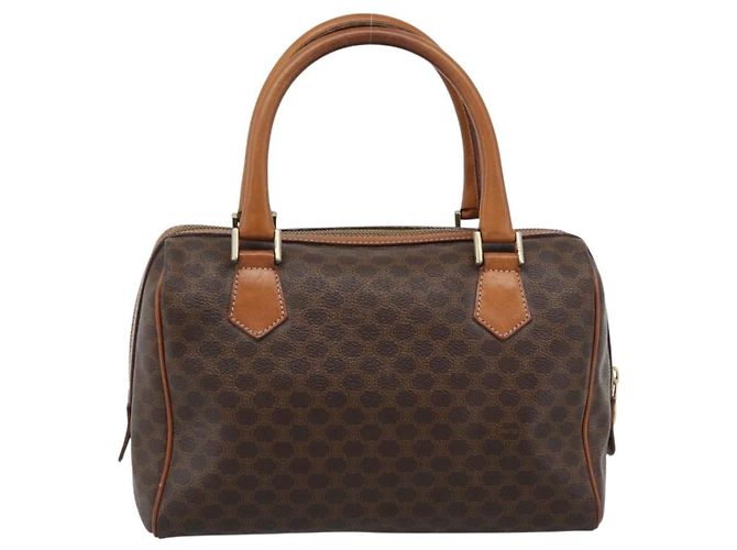 Céline Borsa CELINE Macadam Canvas PVC Pelle Marrone Oro Auth 187766A D'oro - vista 3