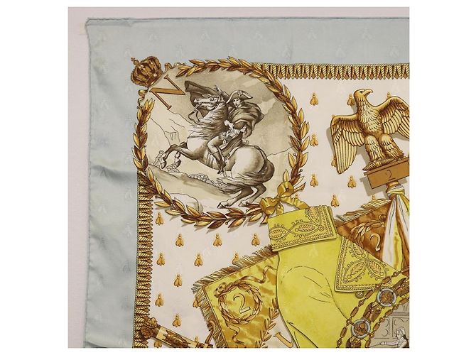Hermès HERMES Carré 90 Sciarpa "napoleon" Seta Grigia Autentica hk3877 Marrone - vista 2