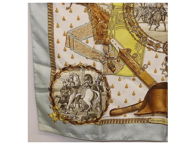 Hermès HERMES Carré 90 Sciarpa "napoleon" Seta Grigia Autentica hk3877 Marrone - vista 8