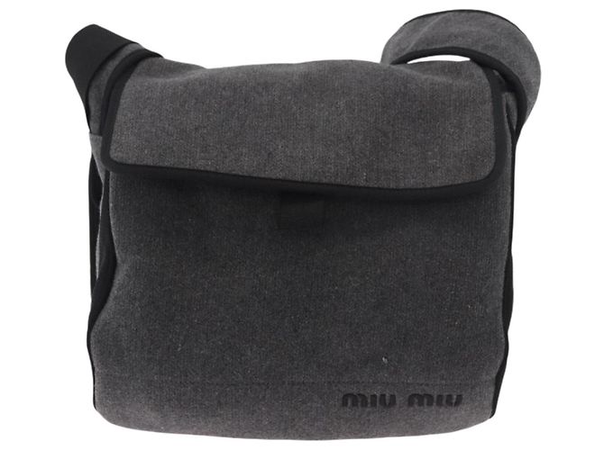 Borsa a tracolla Miu Miu in cotone grigio Auth ar13943A Marrone - vista 13