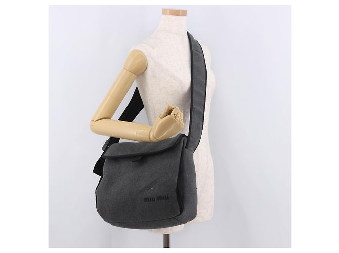 Borsa a tracolla Miu Miu in cotone grigio Auth ar13943A Marrone - vista 25
