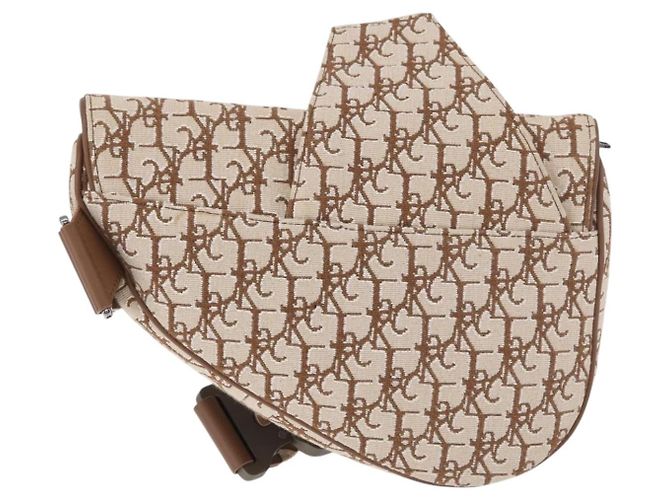 Borsa a Spalla Christian Dior Trotter Canvas Saddle Beige Silver Auth 187508SAM Argento - vista 3