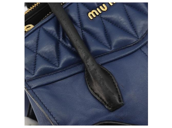 Borsa Miu Miu Biker Matelasse in Pelle 2way Navy Gold Auth 185462 D'oro Blu navy - vista 10