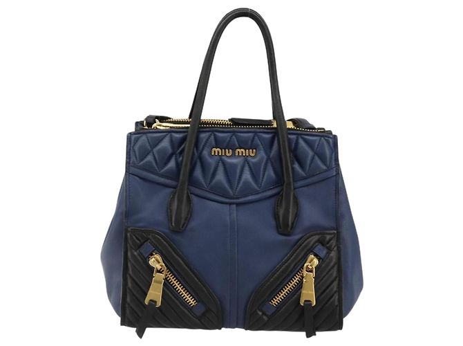 Borsa Miu Miu Biker Matelasse in Pelle 2way Navy Gold Auth 185462 D'oro Blu navy - vista 13