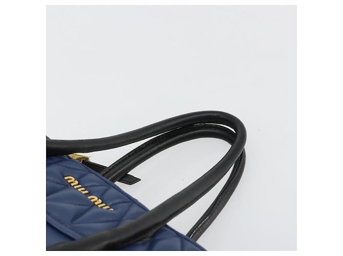 Borsa Miu Miu Biker Matelasse in Pelle 2way Navy Gold Auth 185462 D'oro Blu navy - vista 14