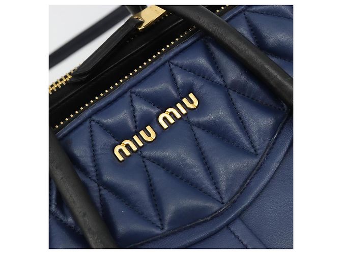 Borsa Miu Miu Biker Matelasse in Pelle 2way Navy Gold Auth 185462 D'oro Blu navy - vista 19