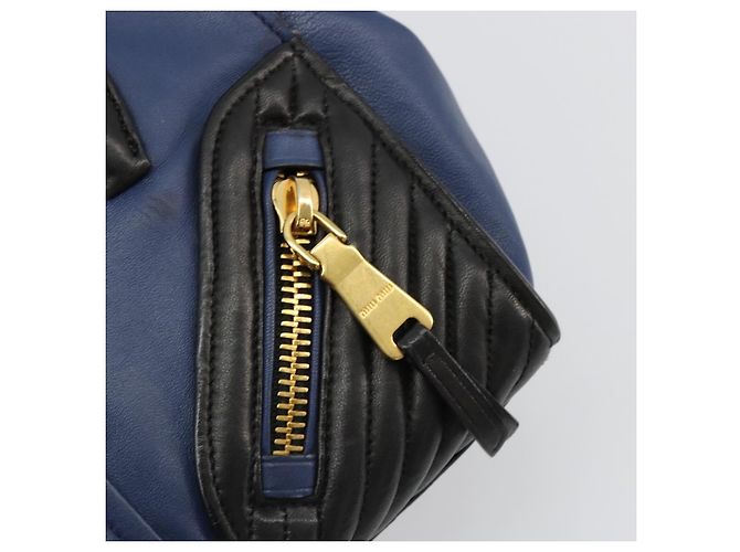 Borsa Miu Miu Biker Matelasse in Pelle 2way Navy Gold Auth 185462 D'oro Blu navy - vista 20