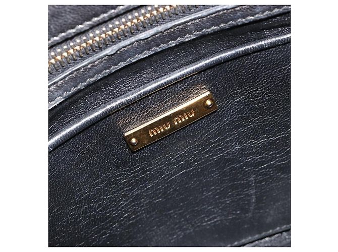 Borsa Miu Miu Biker Matelasse in Pelle 2way Navy Gold Auth 185462 D'oro Blu navy - vista 21