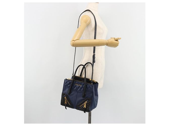 Borsa Miu Miu Biker Matelasse in Pelle 2way Navy Gold Auth 185462 D'oro Blu navy - vista 29