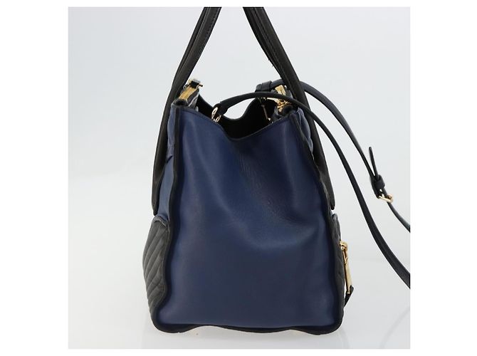 Borsa Miu Miu Biker Matelasse in Pelle 2way Navy Gold Auth 185462 D'oro Blu navy - vista 4