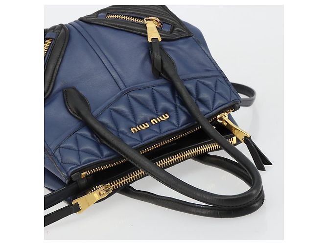Borsa Miu Miu Biker Matelasse in Pelle 2way Navy Gold Auth 185462 D'oro Blu navy - vista 6