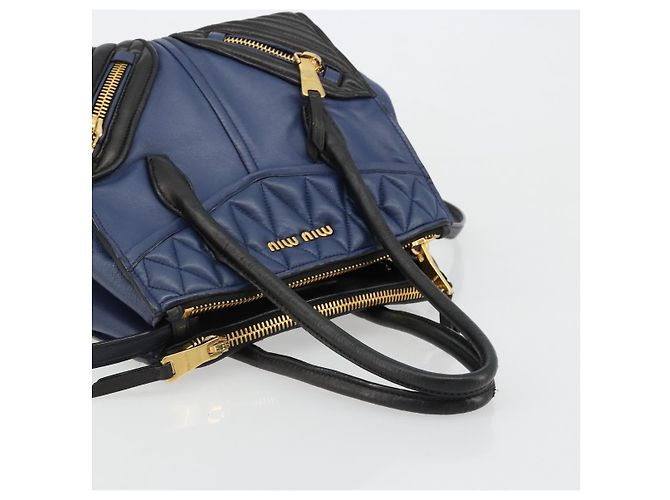 Borsa Miu Miu Biker Matelasse in Pelle 2way Navy Gold Auth 185462 D'oro Blu navy - vista 7