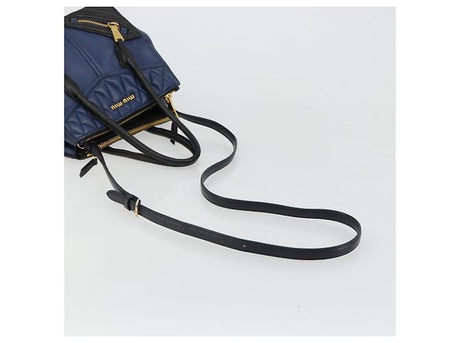 Borsa Miu Miu Biker Matelasse in Pelle 2way Navy Gold Auth 185462 D'oro Blu navy - vista 8