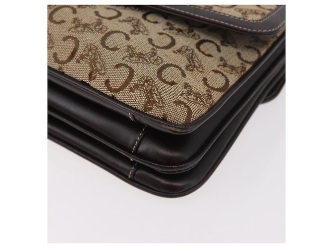 Céline Borsa a tracolla CELINE C Sulky Horse Carriage in tela Beige Gold Auth 185927A - vista 11