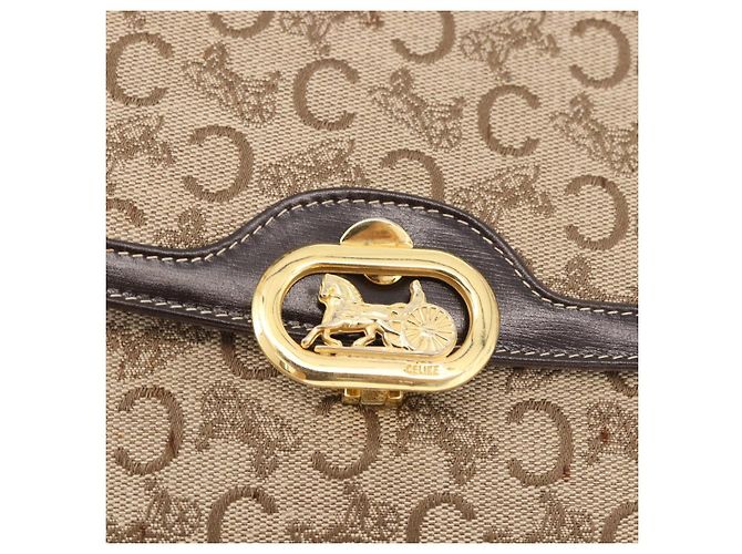 Céline Borsa a tracolla CELINE C Sulky Horse Carriage in tela Beige Gold Auth 185927A - vista 14