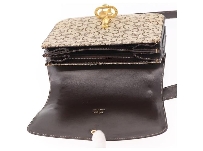 Céline Borsa a tracolla CELINE C Sulky Horse Carriage in tela Beige Gold Auth 185927A - vista 15